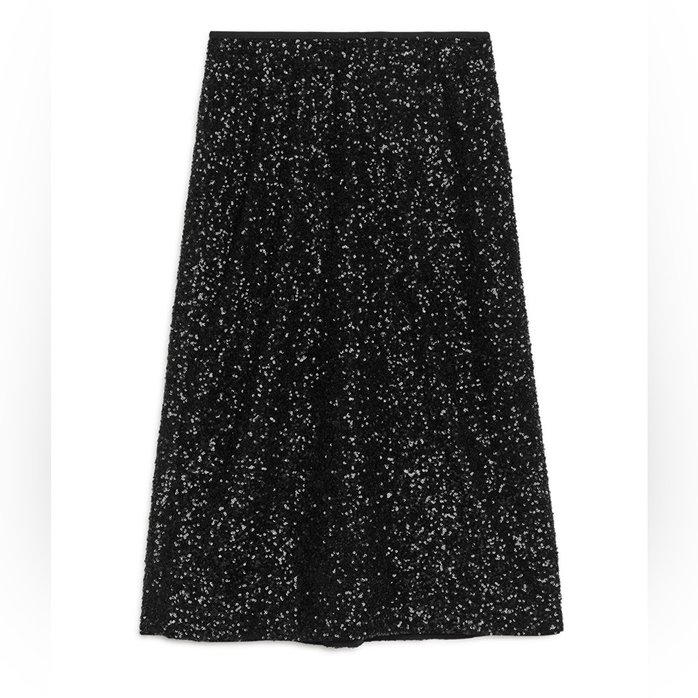 Black Sequin Knee Length Pencil Skirt - Picture 7 of 13